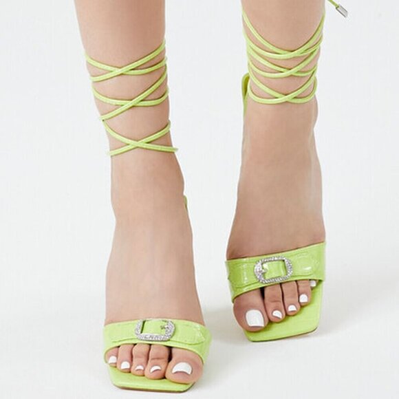 Forever 21 Shoes - Rhinestone Faux Croc Lace-Up Women's HOT Fashion SIZE 7 Lime Green Pumps Heels